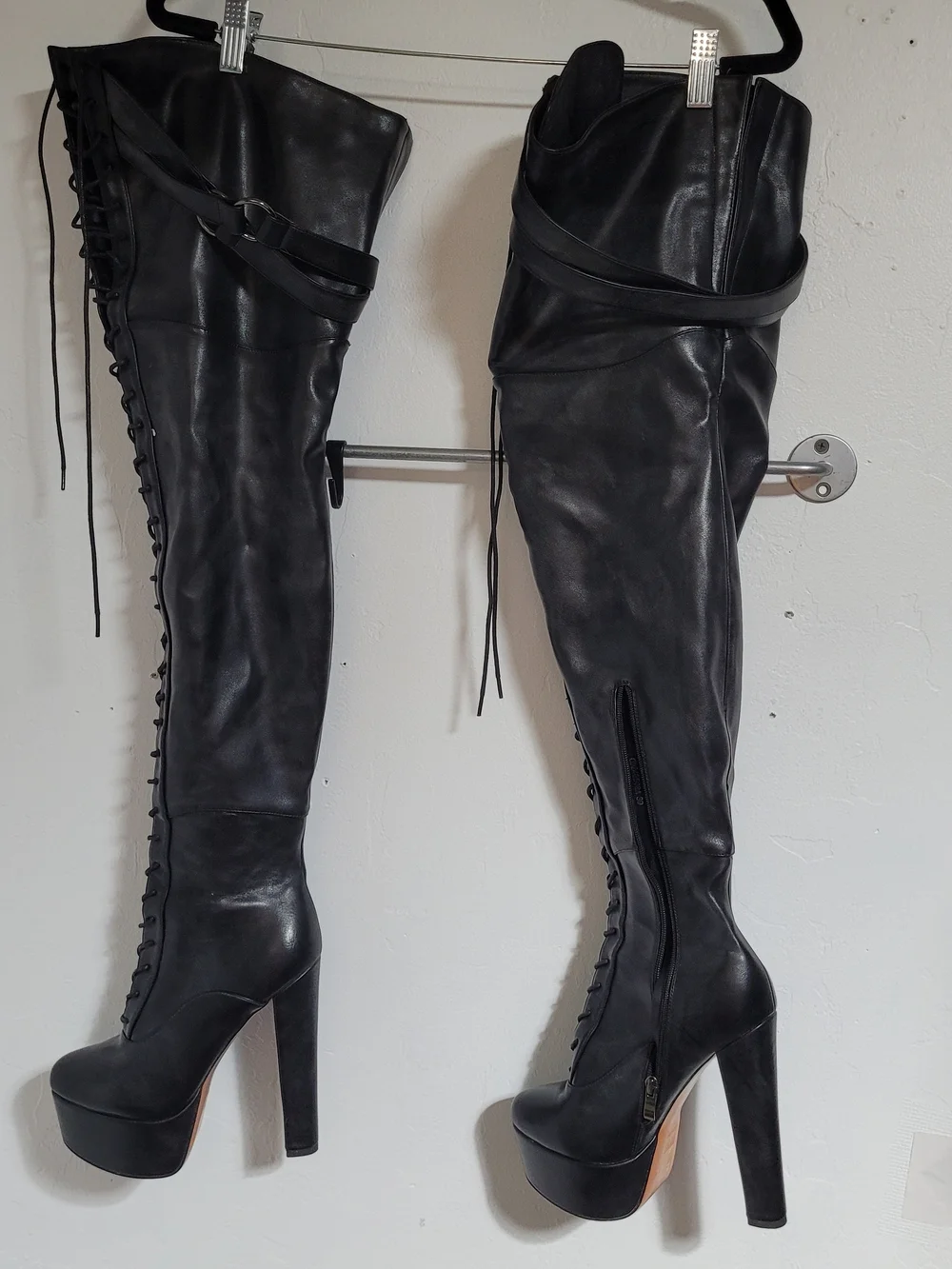 Black Over-the-Knee Lace-Up Platform Boots